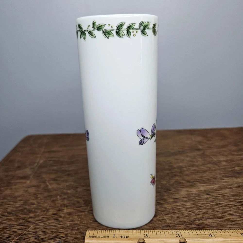 FTD Vintage Porcelain‎ Bud Vase Purple Violets Butterfly Ladybug Made in Japan